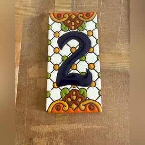 Handmade Colorful Talavera Spanish  House Number 2 Tile